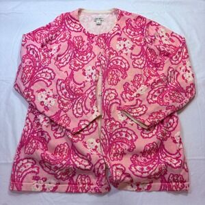 Cherokee Womens Pink Paisley Cotton Knit Button Front Cardigan‎ Sweater XL 5301